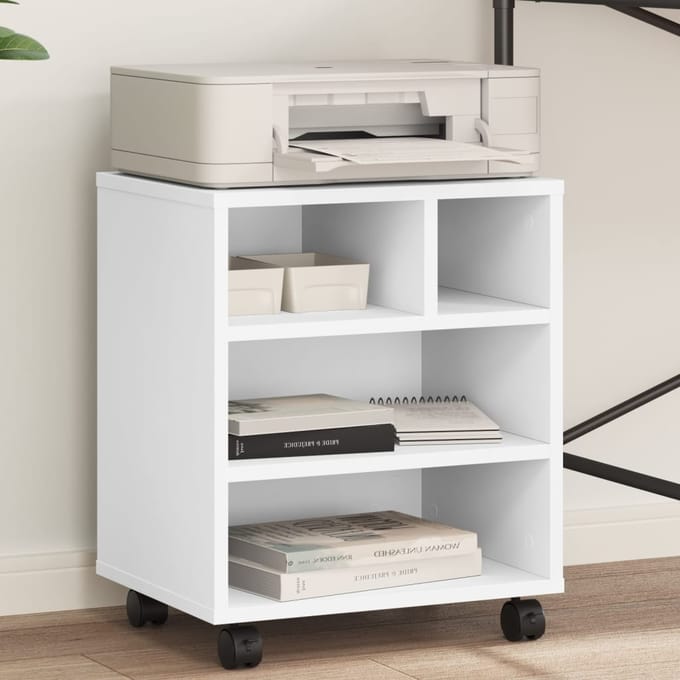 vidaXL - Printerkastje - met - wielen - 41x32x48 - cm - wit