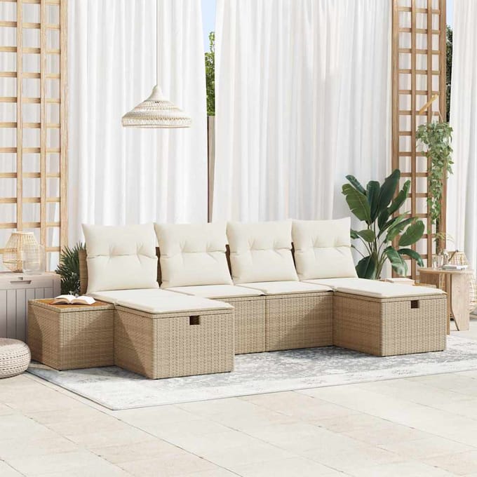 vidaXL - Tuinbank - Set - 6 - st - Beige - poly - rattan