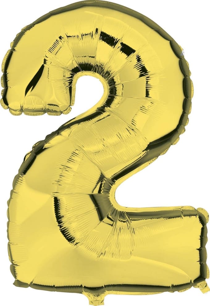 Folieballon Cijfer 2 Goud - 92 cm