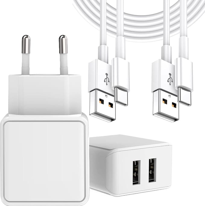 Usb Oplader 2 Poorten met 2x usb naar usb C Kabel 1 Meter - 12w - Lader voor Clara BW Libra Colour Paperwhite 5 Scribe & Galaxy Tab A7 Tab A8 Tab A9