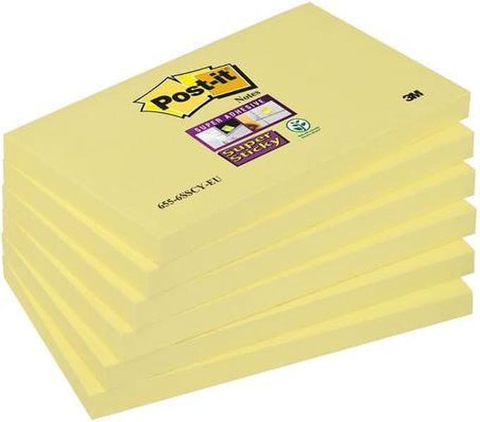 Post-it Super Sticky Notes, Canary Yellow, 76 x 127 mm- 6 blokken