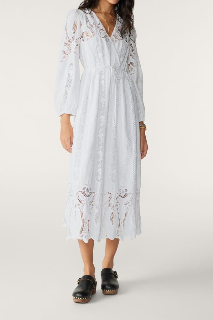 BA&SH Robe Eloise Ecru Maat: M | Midi Jurken Outlet | Dames | Wit