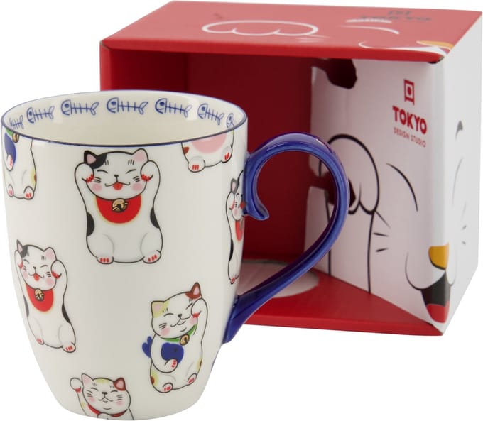 Tokyo Design studio - Kawaii Gelukskat - Mok - Porselein - 380ml - wit - topkwaliteit
