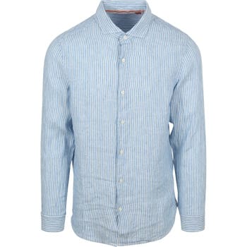 Overhemd Lange Mouw Superdry Overhemd Linnen Vacation Azure Blue Stripe