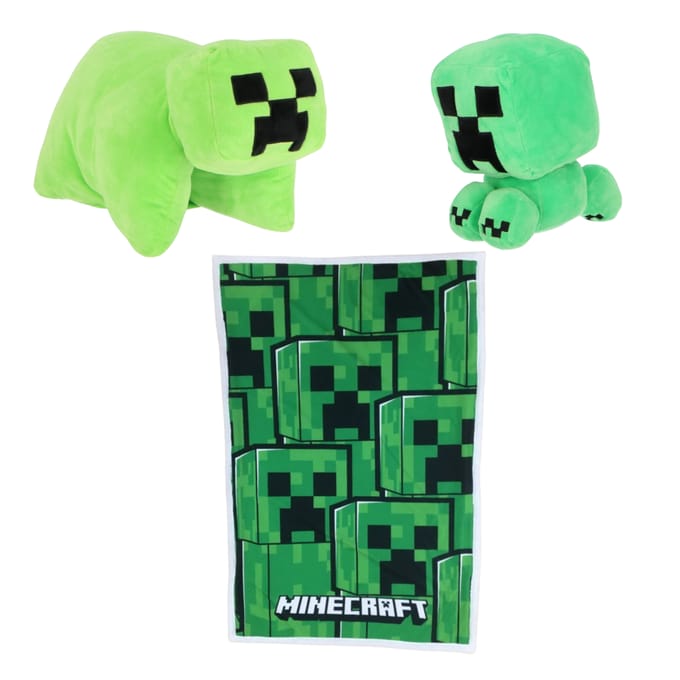 Minecraft slaapkamerset; kussen, fleecedeken en spaarpot