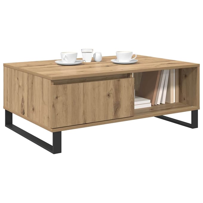 vidaXL - Salontafel - Artisan - Eiken - 90 - x - 60 - x - 35 - cm - Bewerkt - hout