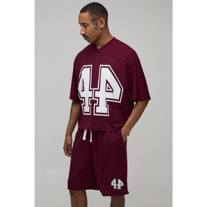 Oversized Boxy Mesh Vleermuis 44 Hockey Top En Short Set | Burgundy | Size Medium