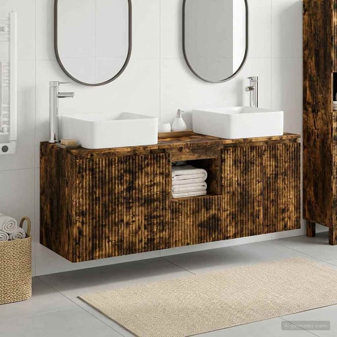 vidaXL - Badkamerkast - set - 3 - st - Gerookt - eiken - 49,5 - x - 41 - x - 63 - cm
