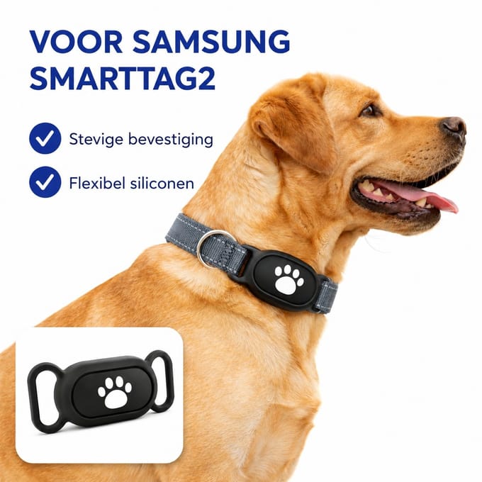 Samsung SmartTag2 Honden Halsband Set Grijs - GPS Tracker Houder - Veiligheidssluiting - Verstelbaar - Complete Set - Maat L