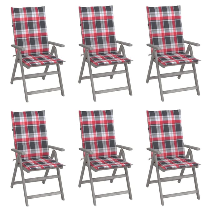 vidaXL - Tuinstoelen - 6 - st - verstelbaar - met - kussens - massief - acaciahout