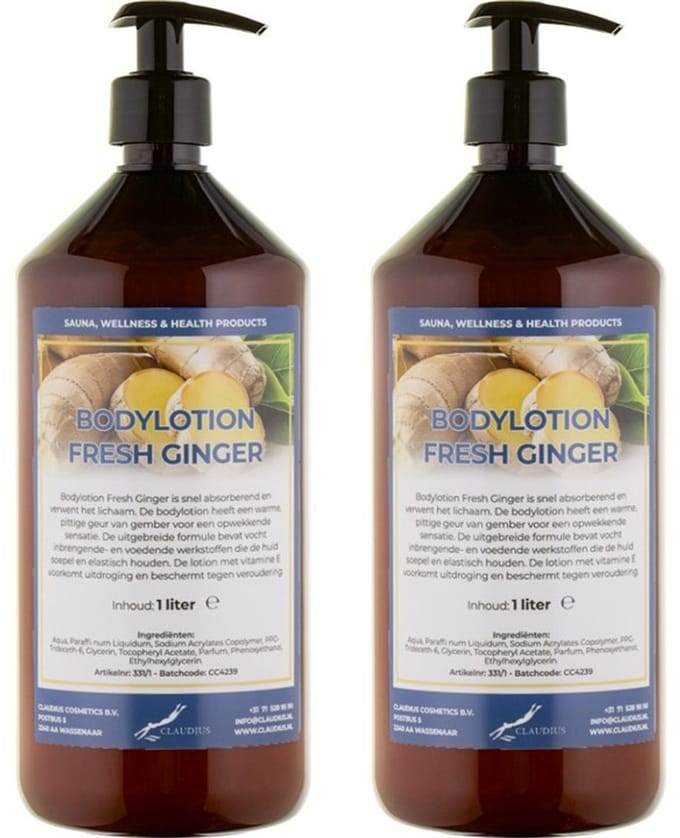 Bodylotion Fresh Ginger 1 Liter - met gratis pomp - set van 2 stuks