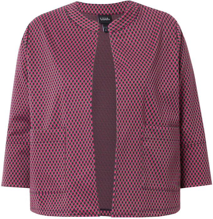 Ulla Popken - Dames - Jacquard jas open model ronde hals 3/4-mouwen - Marine - Maat 46+