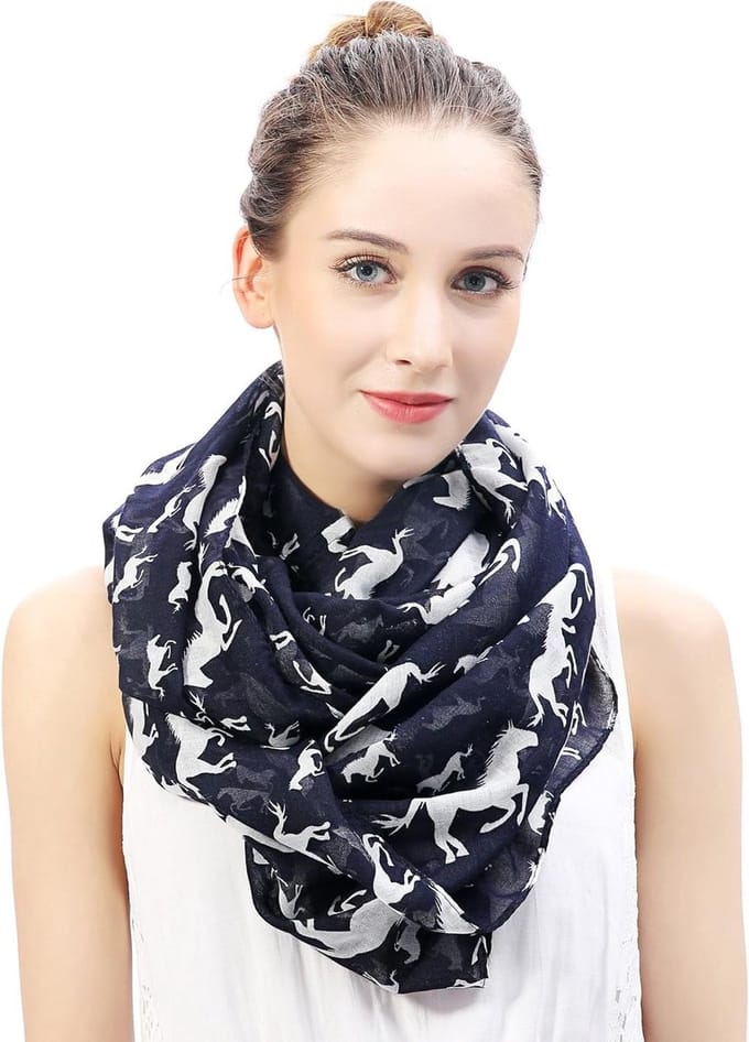 Dames Sjaal - Loop Sjaal - Stijlvol Accessoire - Paardenprint - 180 cm - Donkerblauw
