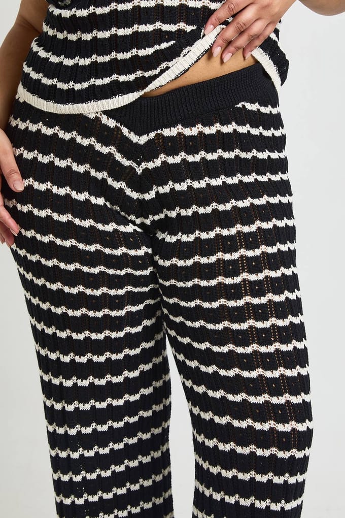 boohoo Dames Plus Gehaakte Gestreepte Gebreide Top En Wijdpijp Co-ord | Mono | Maat: 48