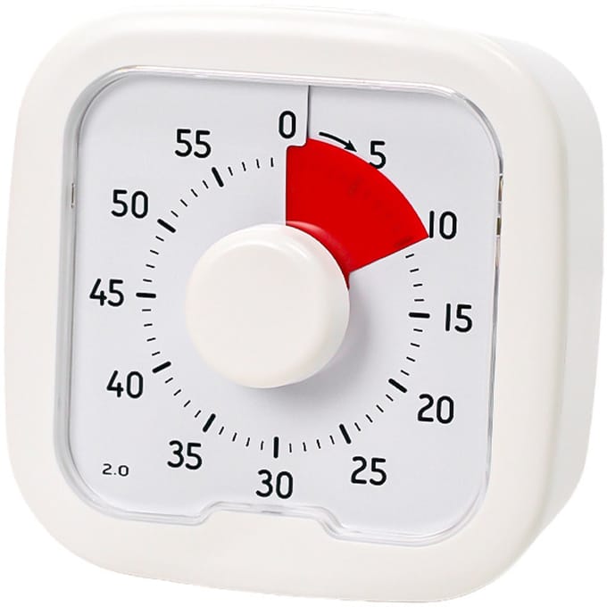 Visuele timer van 60 minuten, Home Edition - voor lesmateriaal, leermiddelen, bureautimer, bureaumontage en stille werking (wit)