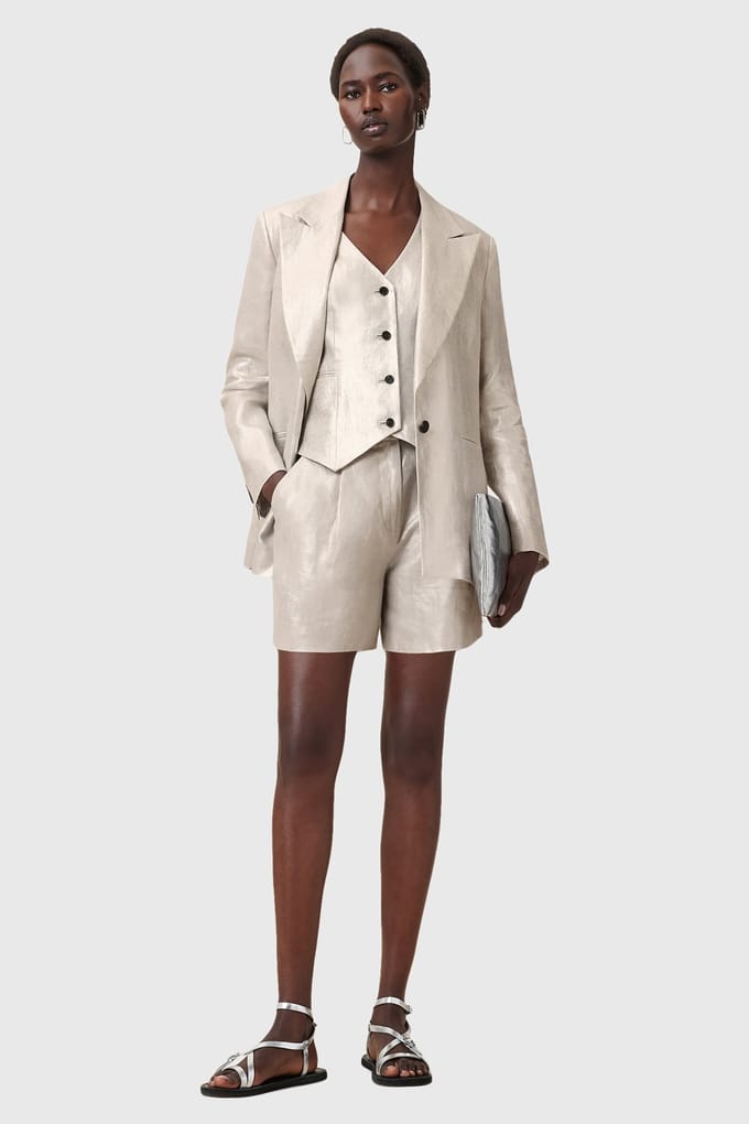 AllSaints Averie Blazer Silver Grey Größe: 4 | Blazer Outlet | Damen | Grau