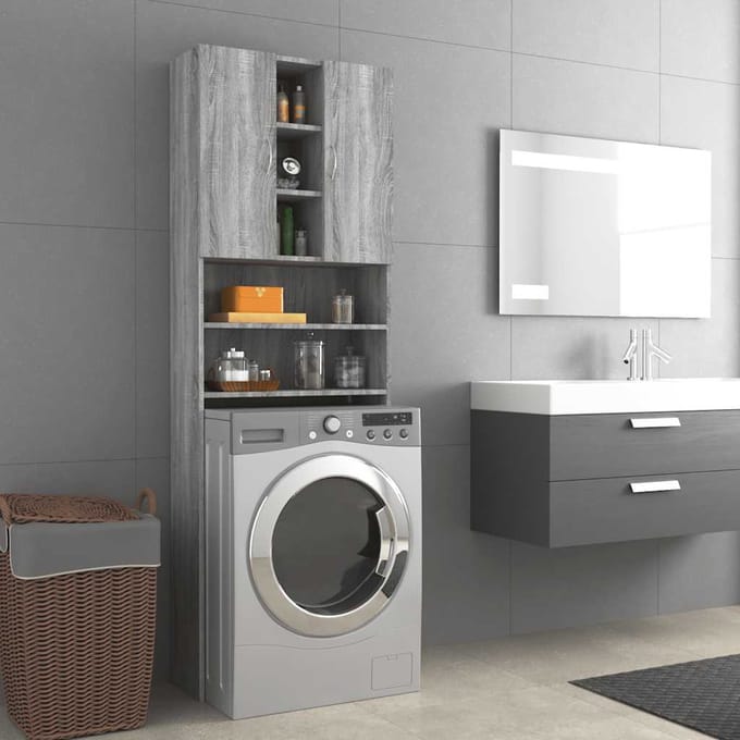 vidaXL - Wasmachinekast - 64x25,5x190 - cm - grijs - sonoma - eikenkleurig