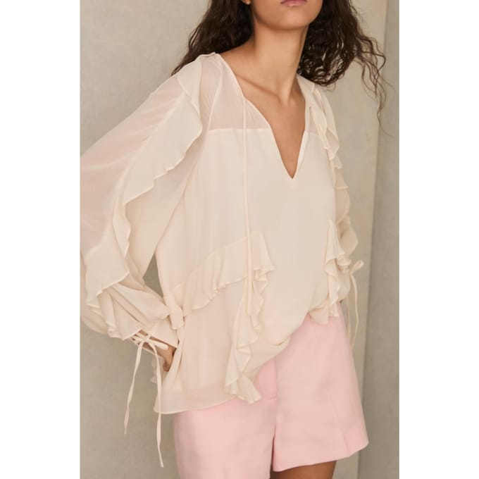 Reiss Ruffle Top Pale Pink Taglia: 8 | Magliette intime Outlet | Donna | Rosa