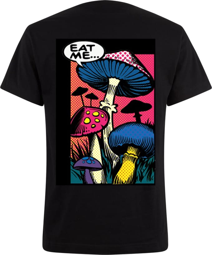 Zwart Neon Tshirt Mushrooms Comic S