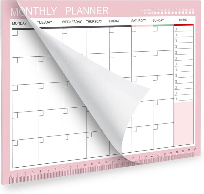 Maandelijkse en Wekelijkse Planner & To-Do Lijst Bureaupad - Ongedateerd - 50 Vellen A4