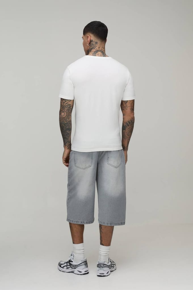 Tall Essential Longline Denim Jorts | Light Grey | Size 48