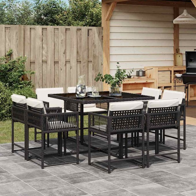 vidaXL - 9-delige - Tuinset - poly - rattan - zwart
