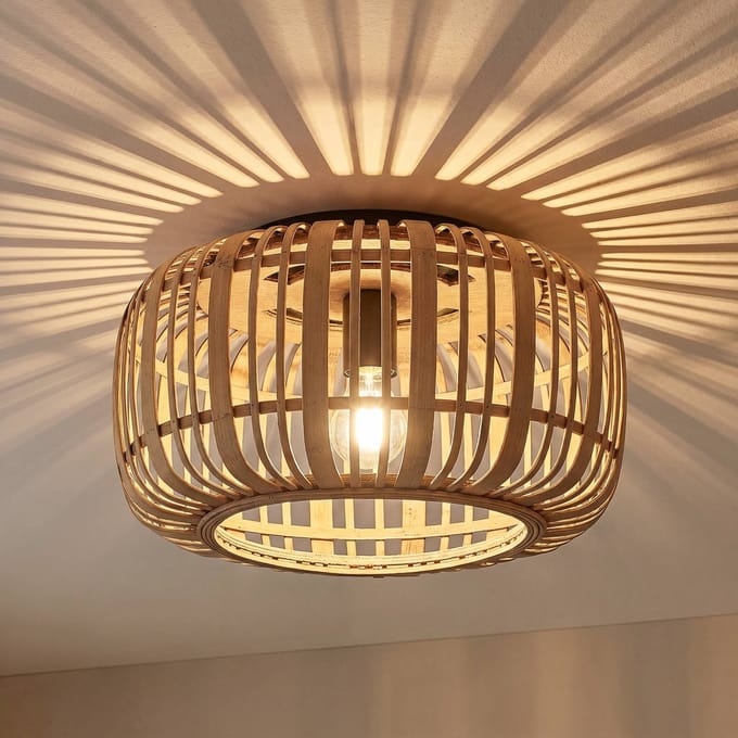 Lindby - plafondlamp hout - 1licht - Hout, metaal - H: 23.8 cm - E27 - natuur