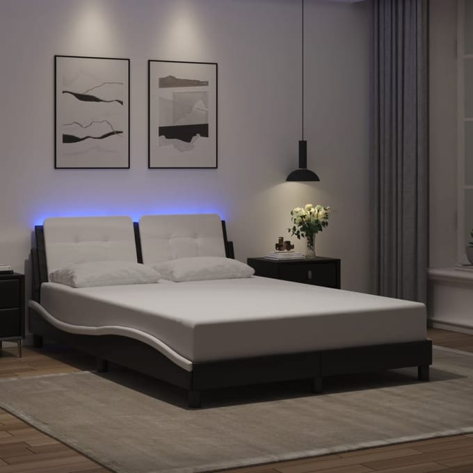 vidaXL - Bedframe - met - LED - zonder - matras - "Zadar" - zwart - en - wit - 140x190 - cm