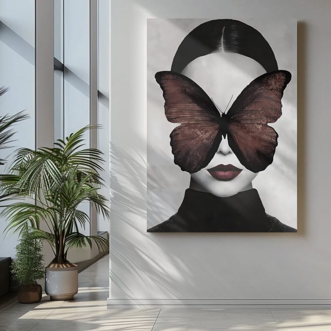 Canvas Schilderij - Vrouw - Vrouw met Vlinder - 90x60x2 cm