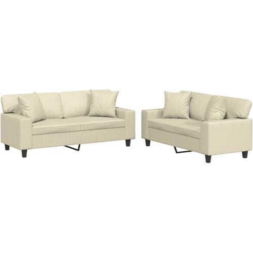 vidaXL - 2-delige - Loungeset - met - kussens - kunstleer - crèmekleurig