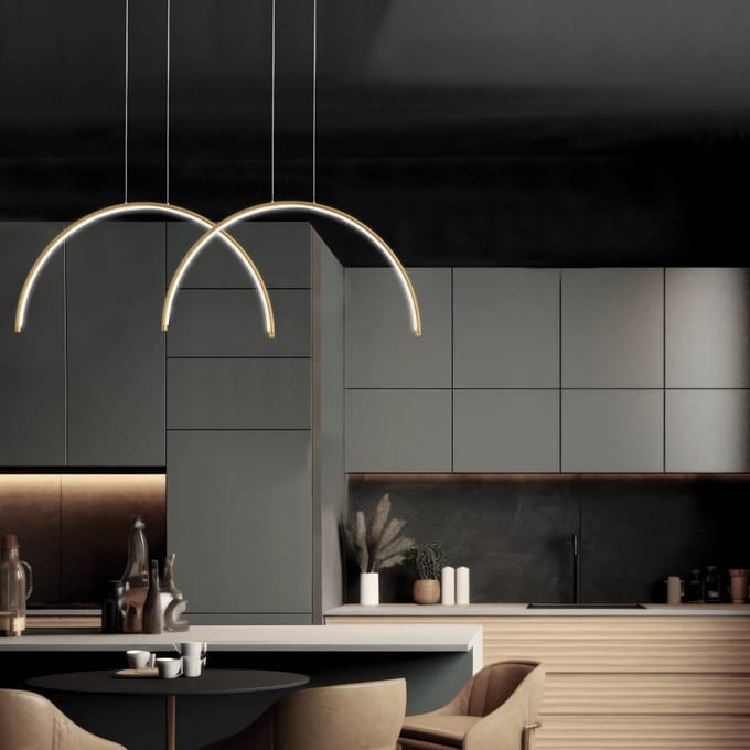 Viokef LED hanglamp Megan, lengte 95 cm, goudkleurig, 2-lamps.