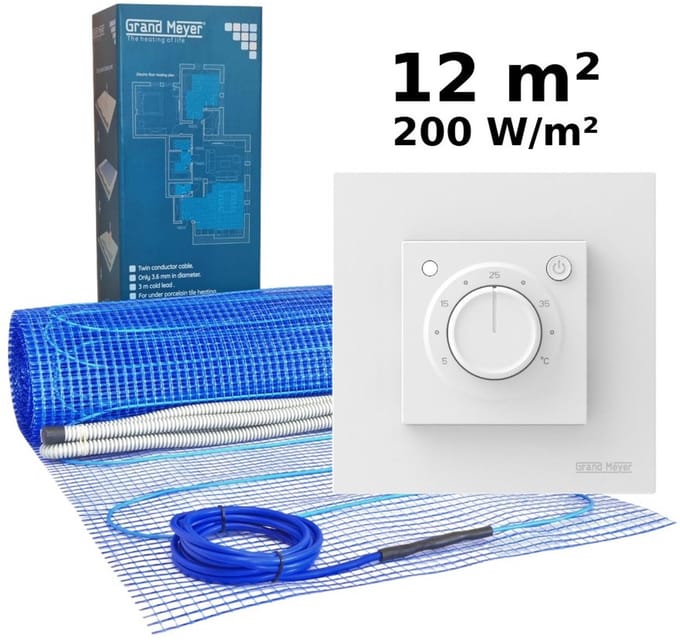 Elektrische vloerverwarmingsset 12 m², 200 W/m² + MST-9 thermostaat