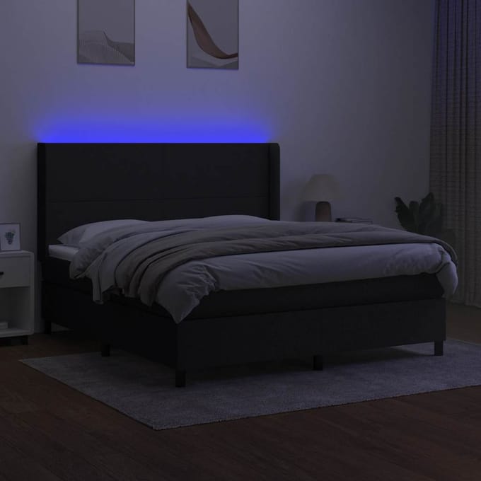 vidaXL - Boxspring - met - matras - en - LED - stof - zwart - 180x200 - cm