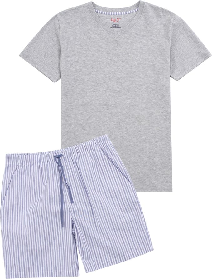 La-V shortama sets voor heren met geruite flanel broek Lichte grijs XL (valt klein)