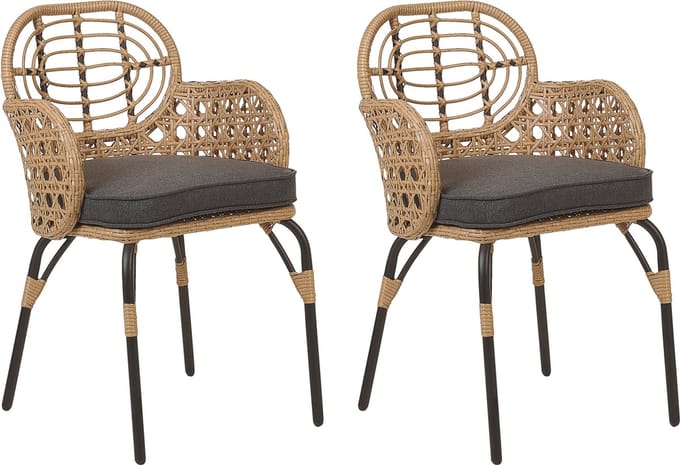 PRATELLO - Tuinstoel set van 2 - Grafietgrijs - Rotan