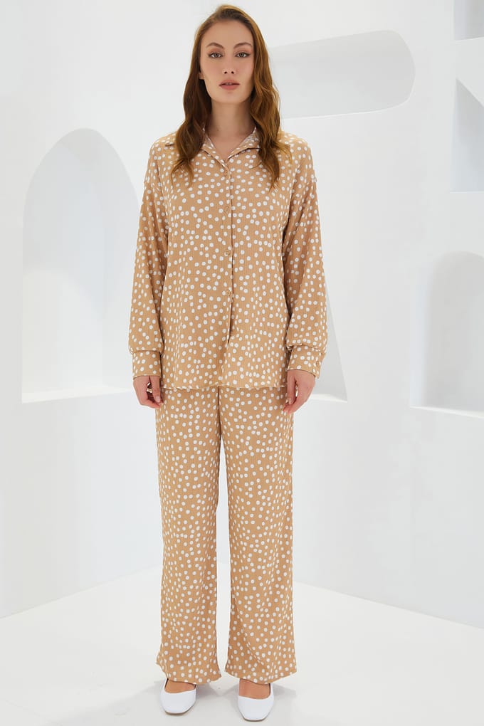 Gestructureerde Gebreide Lange Mouwen Shirt & Broek Gebreide Set