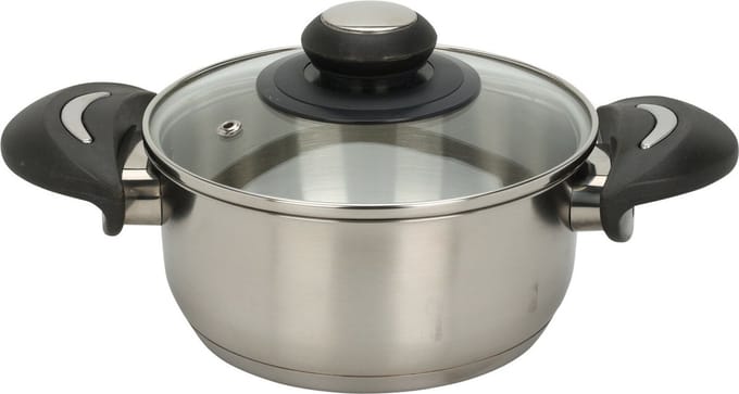 Excellent Houseware Kookpan met deksel - RVS/glas - 1.4L - D16 x H7.5 cm - alle warmtebronnen
