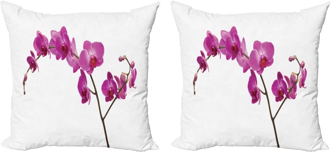 ABAKUHAUS Magenta Kussensloopset (2 stuks), Wilde Orchideeënblaadjes, 50 cm, Violet