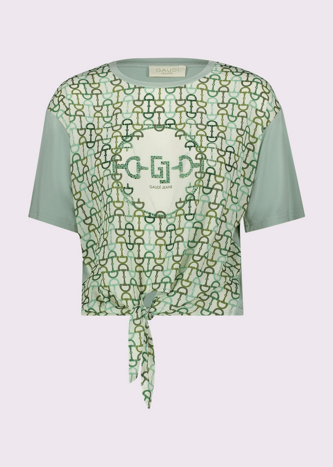 t-shirt met print en groene vrouw knoop