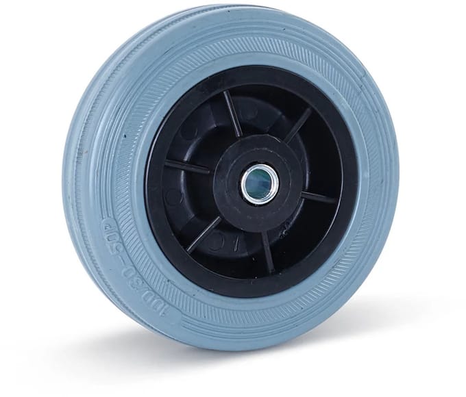 Grijs rubber wiel - 100mm - 75kg - Streeploos