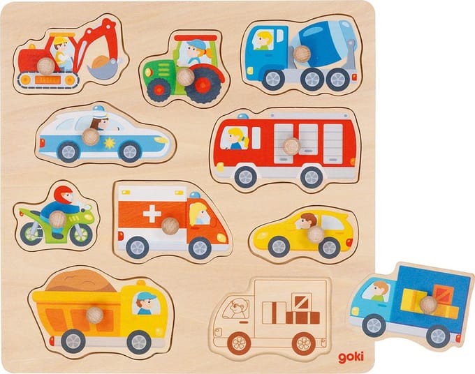 GOKI Puzzel - Voertuigen - 10 Delen - 27,5X27,5X2,6Cm - Hout - 1 Jaar