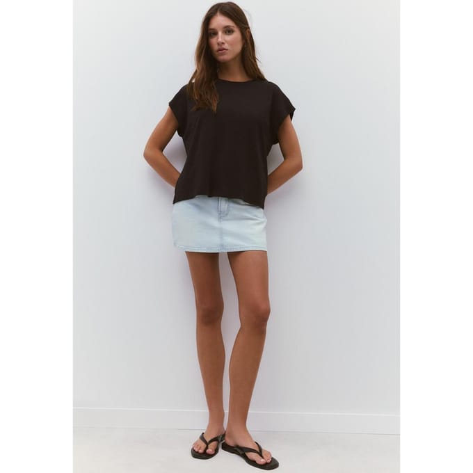 Stradivarius B06 Basic T-shirt met verlaagde schouder  Zwart S