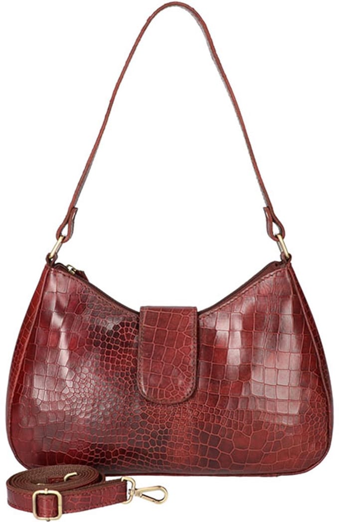 Leather Design Handtas Croco Donker Bruin