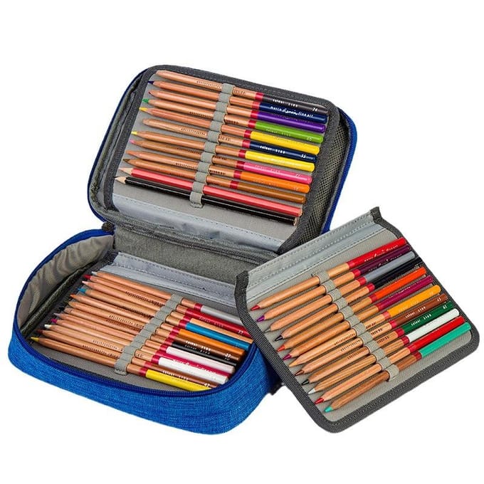 Trousse à crayons multifonctionnelle à 72 compartiments, grande capacité, avec poche intérieure zippée pour petits accessoires gris