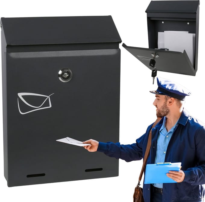Anthracite letterbus op brieven + 2 sleutels, UV-bestendig 26x18,5x5,5 cm