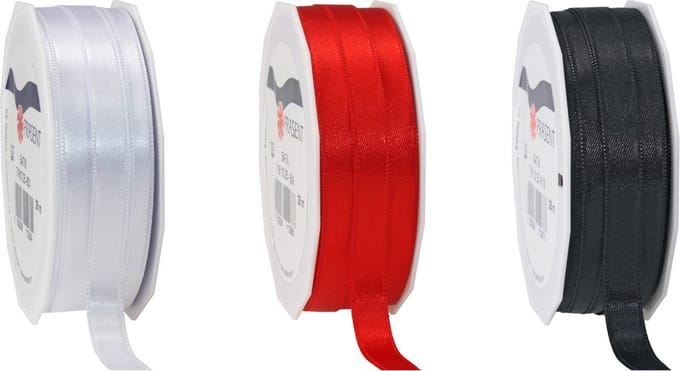 Glorex hobby - Satijn cadeau inpak deco sierlint - wit/zwart/red - 25 meter x 1 cm