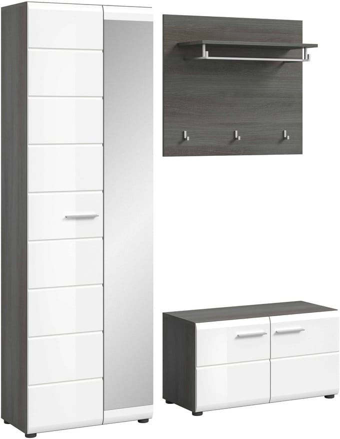 Salsa garderobekastcombinatie wit hoogglans MDF TZ rookzilver NB - 37x155x192cm