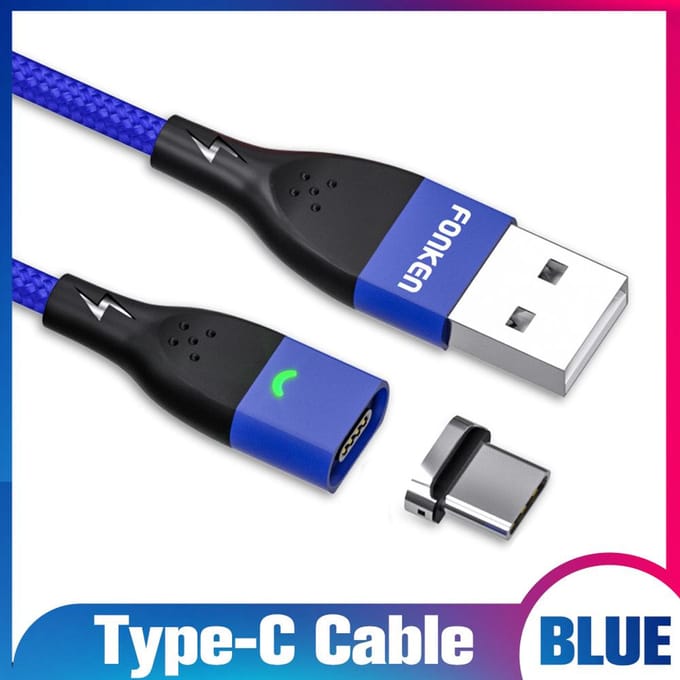 FONKEN Magnetische kabel USB-C Datasnoer Snellader Type-C Draad Snel opladen Mobiele telefoon QC3.0 3A 2M Type-C Cable + Plug blauw