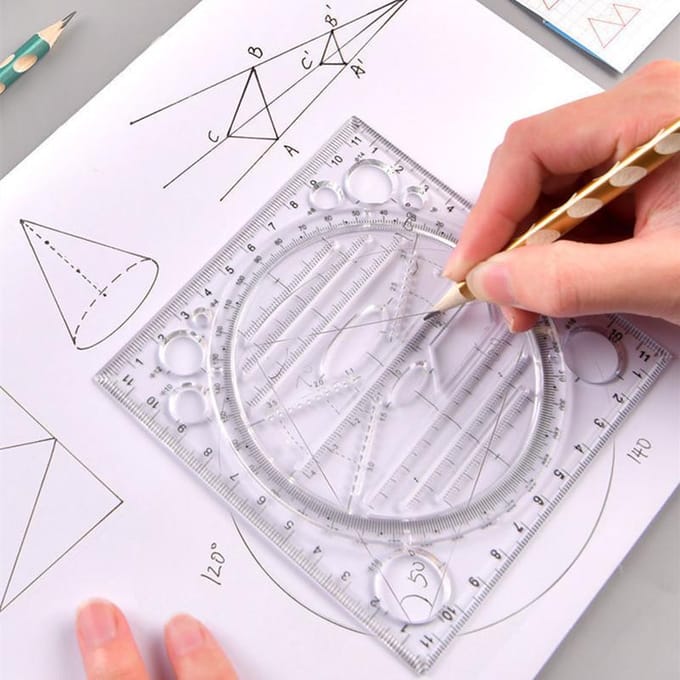 Multifunctionele tekensjabloon Kunstontwerp Constructie Architect Stereogeometrie Ellips Tekenen Schaal Liniaal Meetinstrument gray