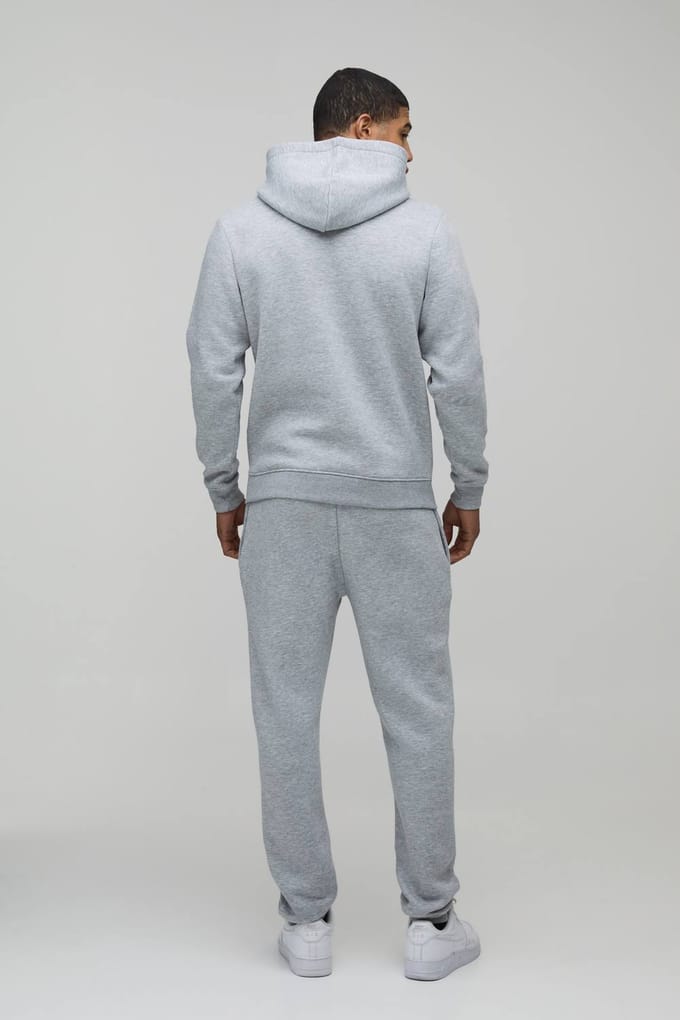 Slanke Pasvorm Heren Sport Trainingspak Met Capuchon | Grey Marl | Size Medium